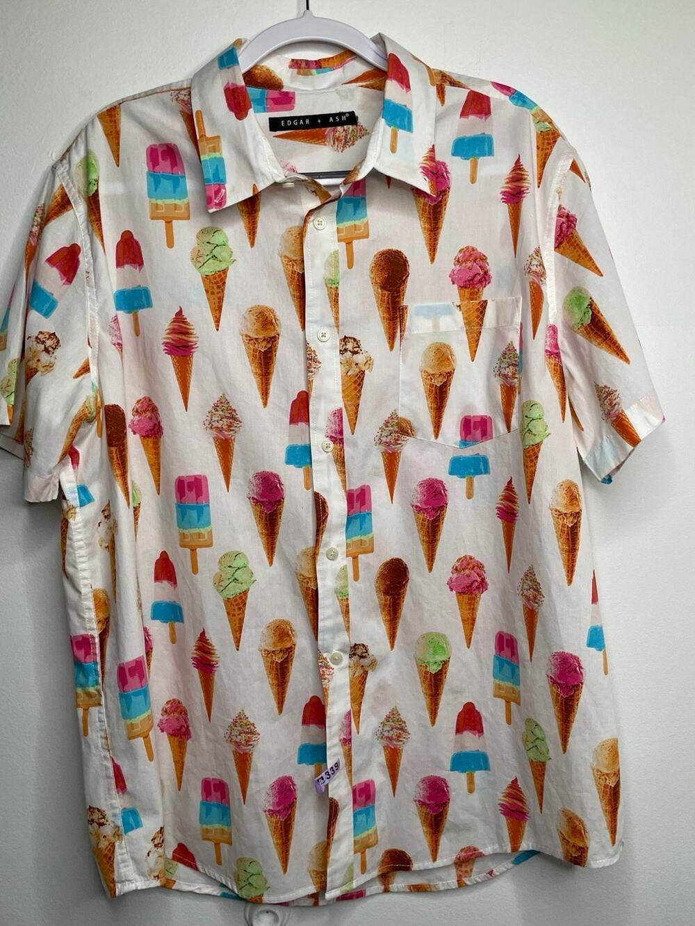 Edgar + Ash XL Ice Cream Popsicle Print Button Up Shirt Novelty Summer Cotton